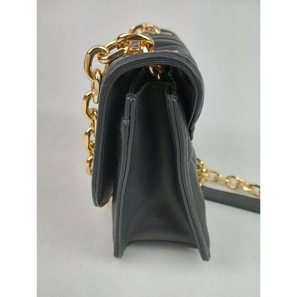 Moschino Couture Black Quilted Leather Gold Logo M Plaque Shoulder Bag - Picture 4 of 9